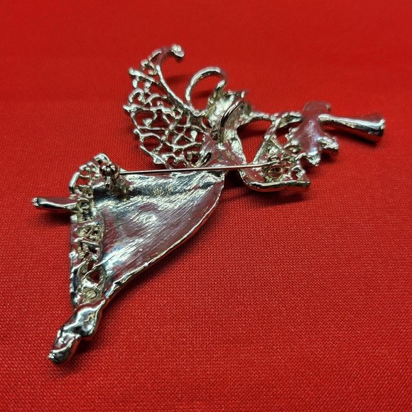 Angel Playing Trumpet Christmas Pin Brooch - Picture 4 of 12